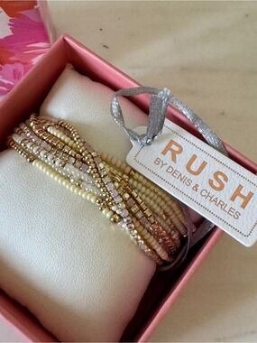 Rush by Denis & Charles Gold, White & Cream Multi-Strand Beaded Stretch Bracelet